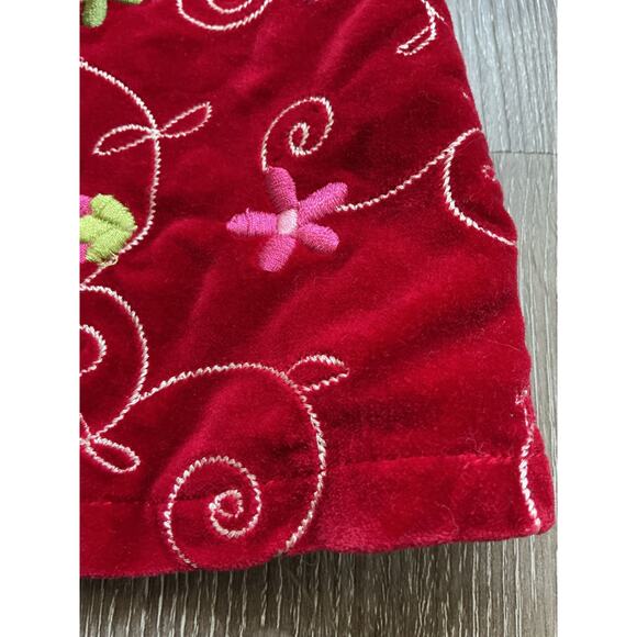 Vintage Children's Place Sleeveless Red Velour Floral Embroidered Dress - Picture 3 of 11